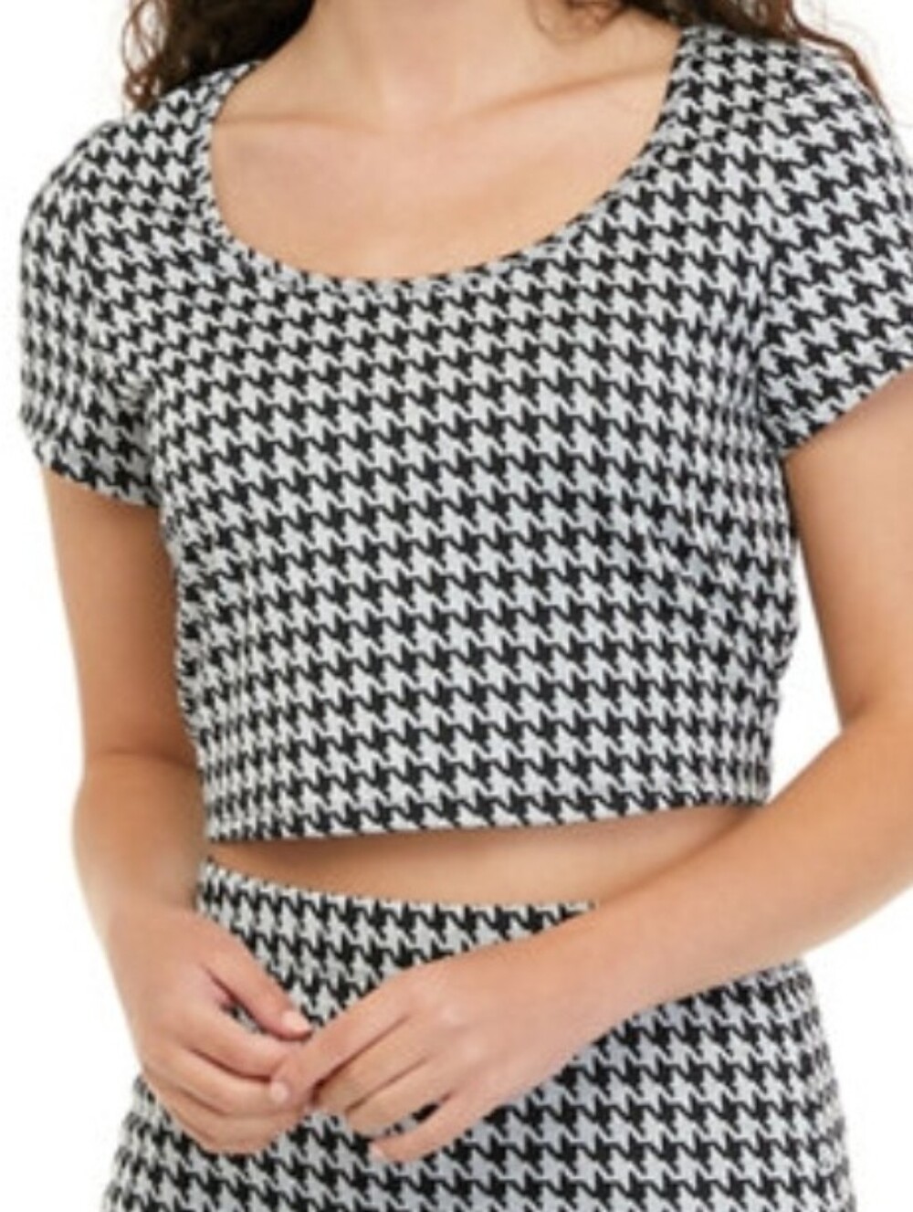 nwt FRESHMAN 1996 size XL Houndstooth Crop Top Stretch Knit Shirt Black/White
